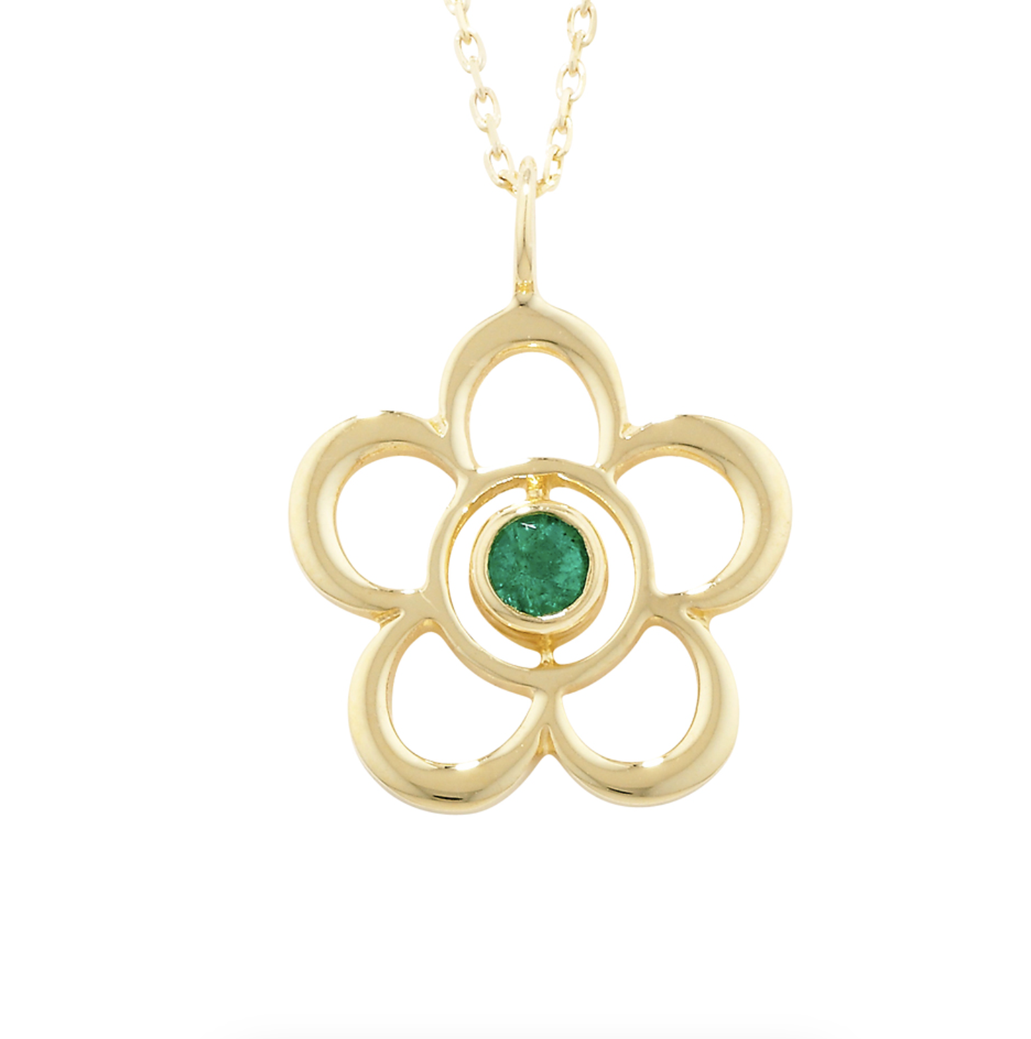 Emerald May Birthstone Flower Pendant Necklace