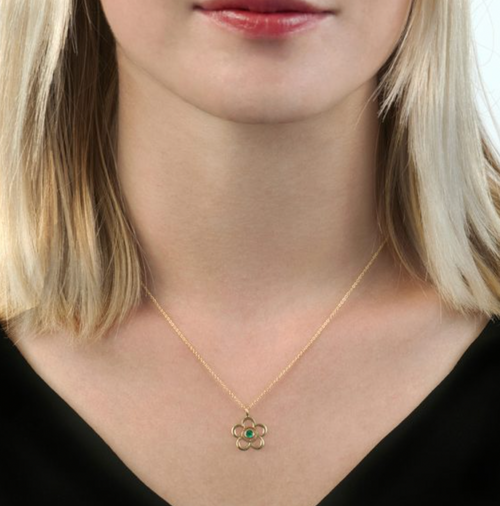Emerald May Birthstone Flower Pendant Necklace